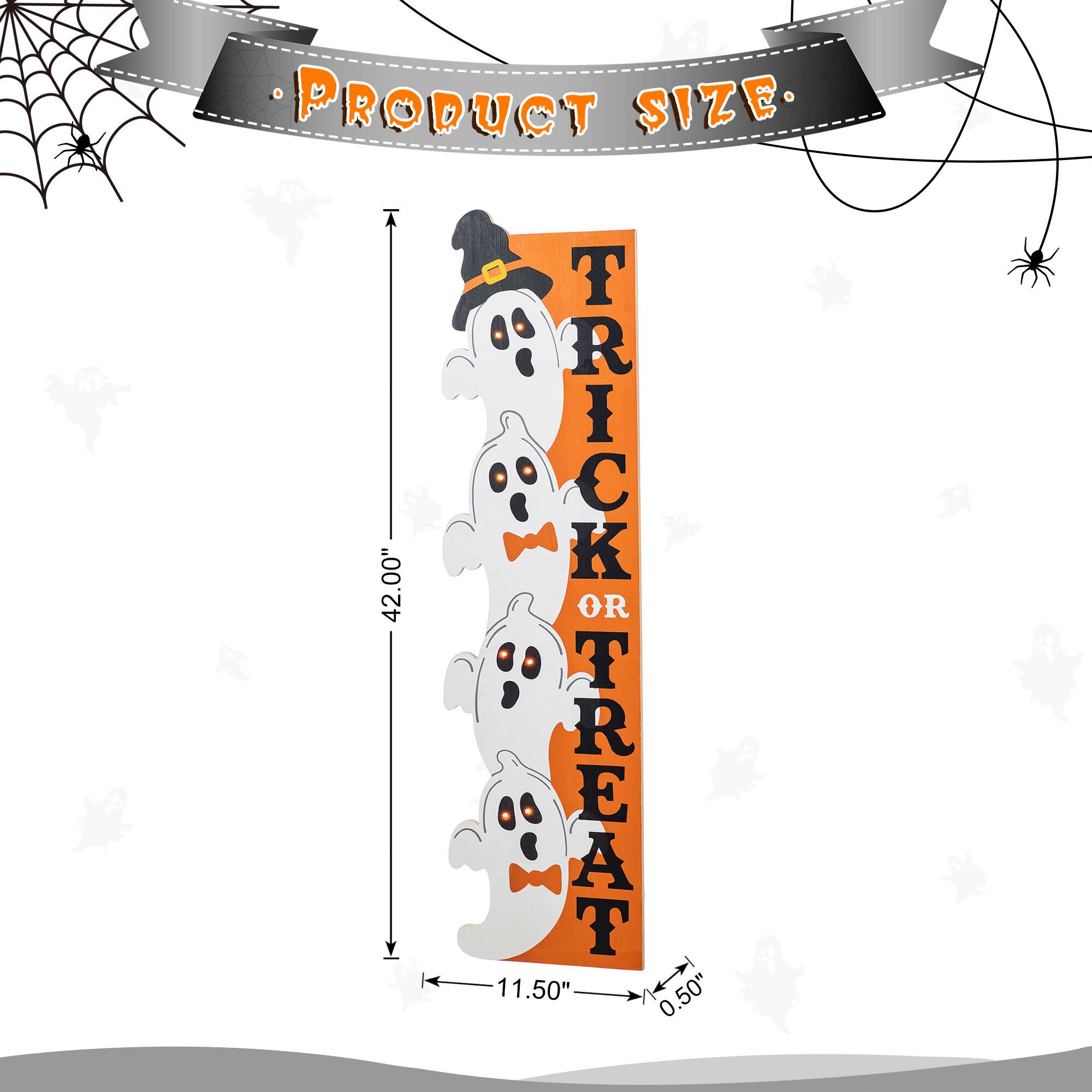 Glitzhome® 42"H Lighted Halloween Wooden Stacked Ghost Porch Sign with Timer